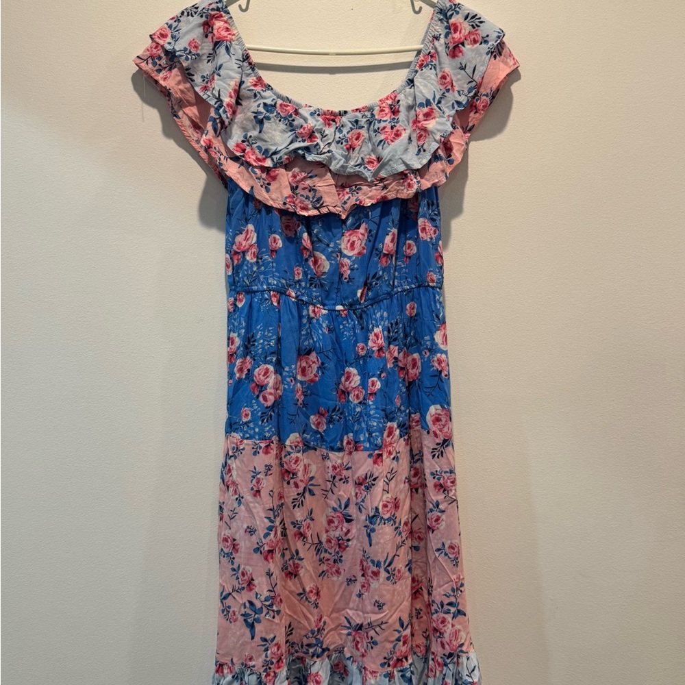 Multicolored Ruffled Tiered Off-Shoulder Sundress
